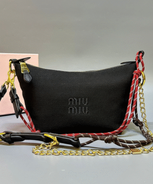 Miu Miu Nylon Crossbody Bag – Black with Gold Hardware & Multi-Strap