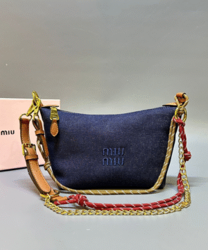 Miu Miu Nylon Crossbody Bag – Navy Blue with Gold Chain & Rope
