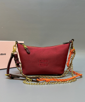 Miu Miu Nylon Crossbody Bag – Red with Gold Chain