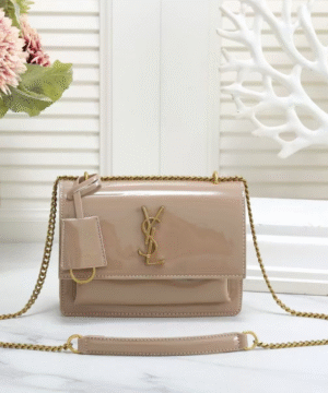 Saint Laurent Kate Patent Leather Shoulder Bag – Classic Beige