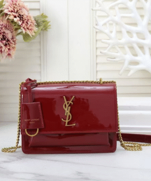 Saint Laurent Kate Patent Leather Shoulder Bag – Classic Maroon