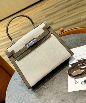 Luxury Two-Tone Top Handle Bag – Beige & Coffee Brown